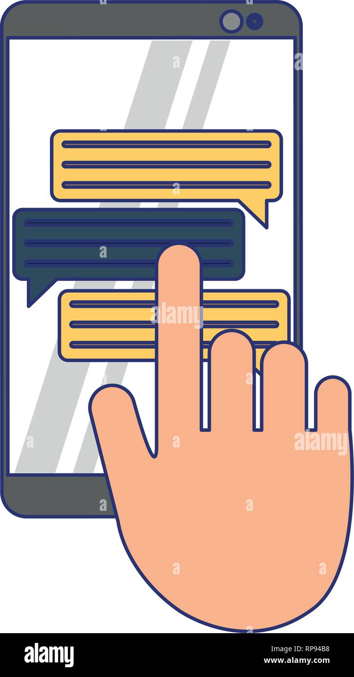 smartphone chat and hand touching screen blue lines Stock Vector Image ...