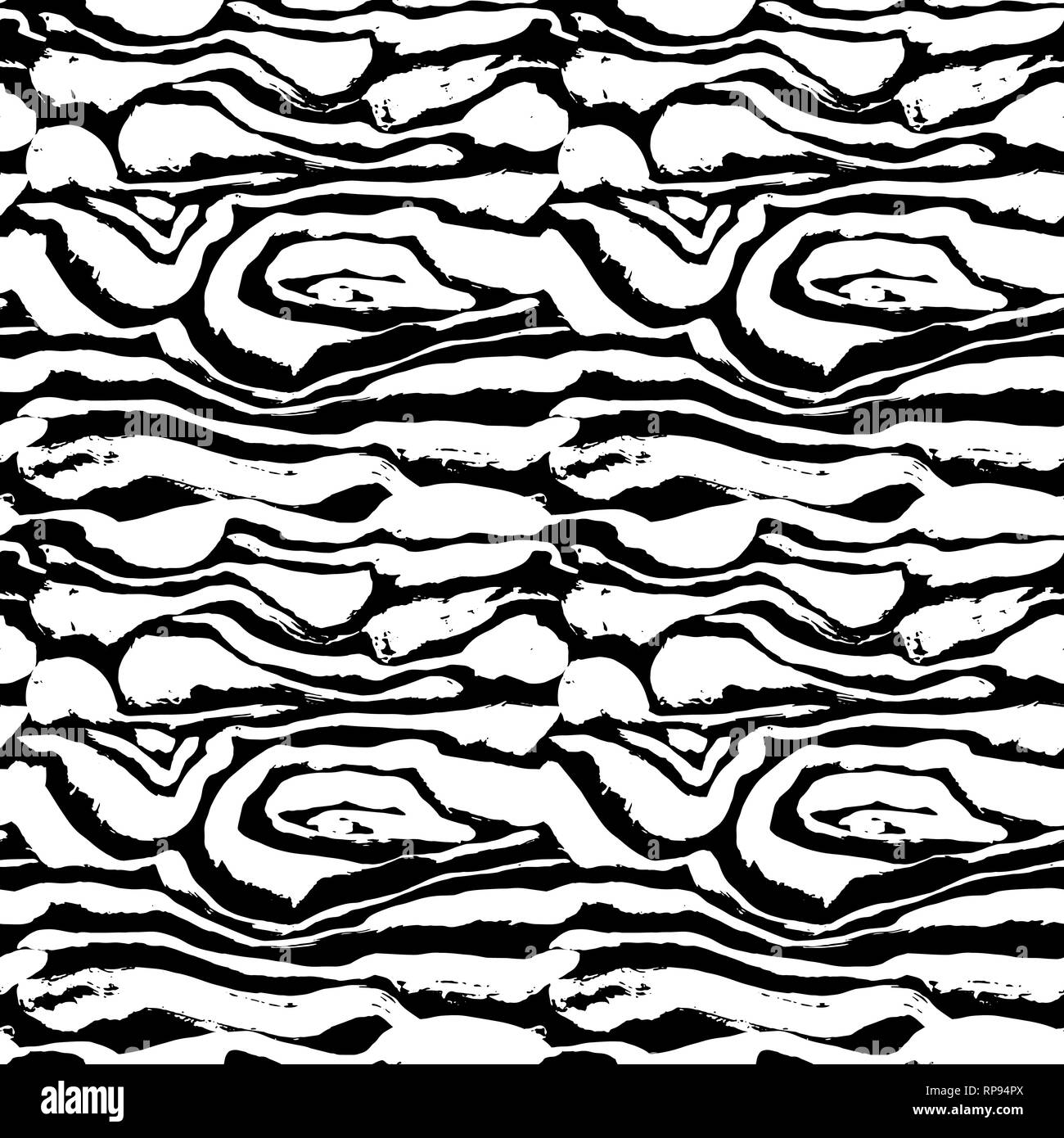 Brush painted zebra seamless pattern. Black and white stripes grunge ...