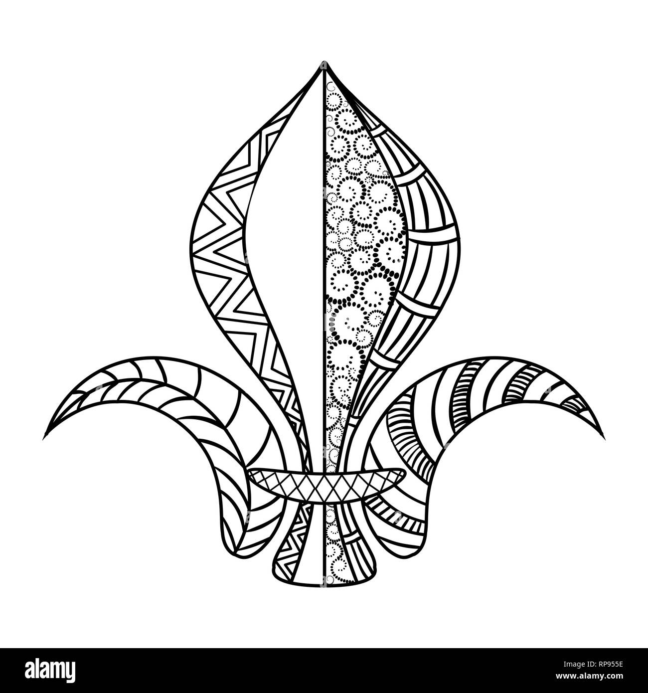 Fleur de lis. Mardi Gras coloring page for adult coloring book. Vector illustration. Stock Vector