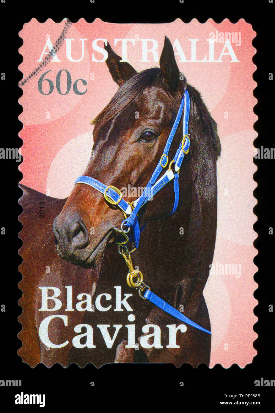 AUSTRALIA - CIRCA 2013: A stamp printed in Australia shows Black Caviar Horse, circa 2013. Stock Photo