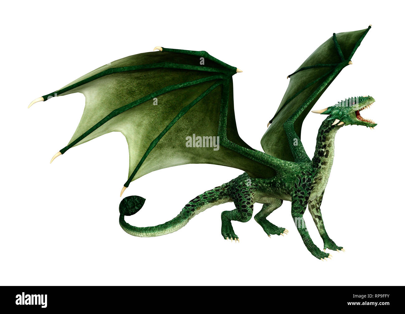 3D rendering of a green fantasy dragon isolated on white background ...