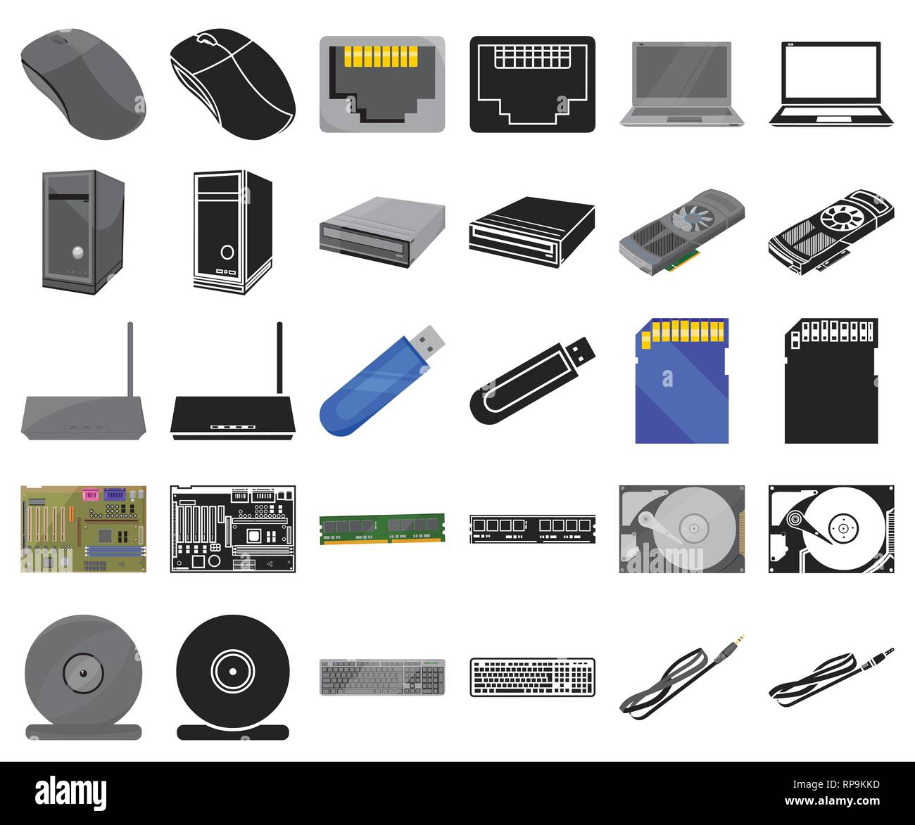 Computer accessories and peripheral black icons set isolated vector  illustration Stock Vector Image & Art - Alamy