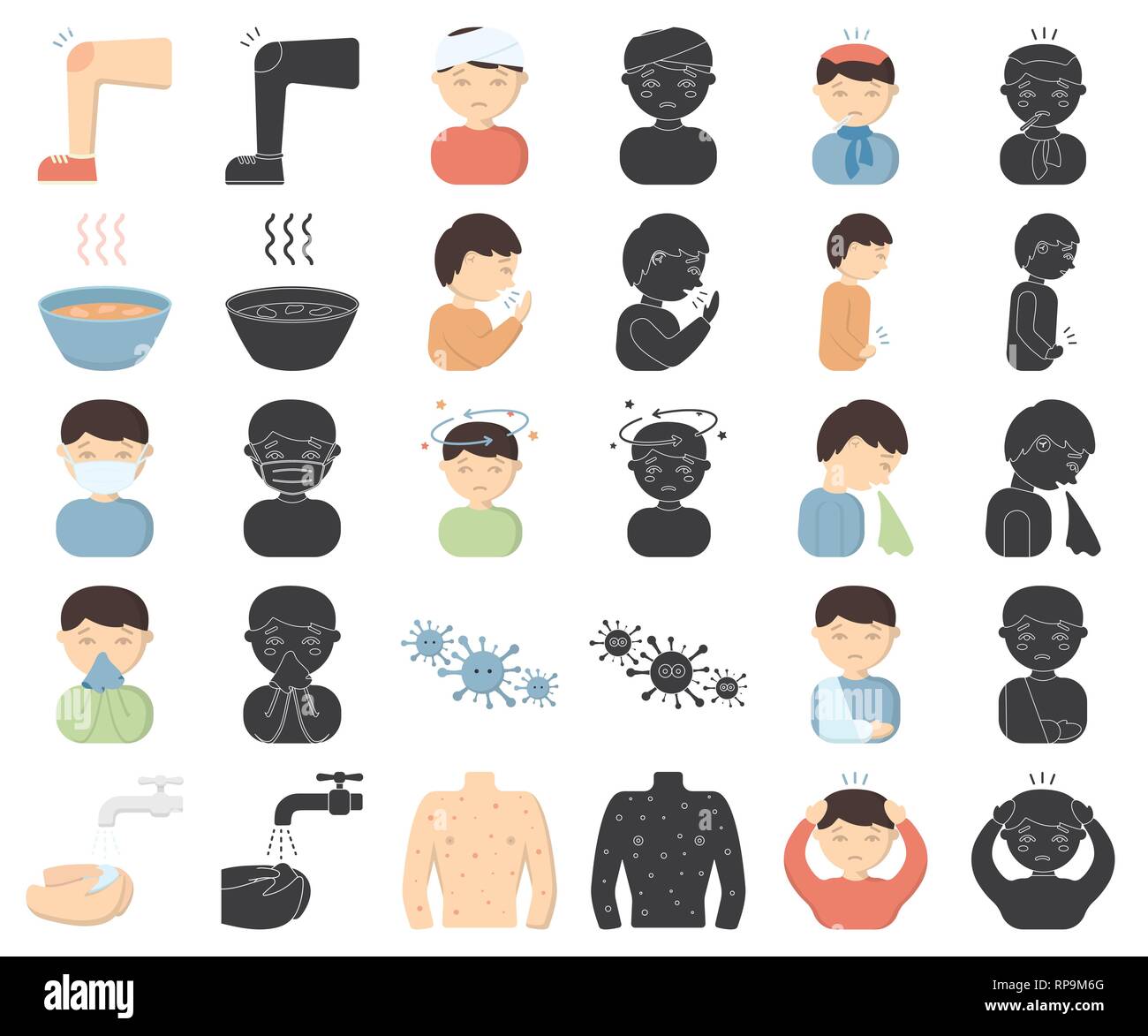 abdominal,art,cartoon,black,collection,cough,design,diarrhea,disease