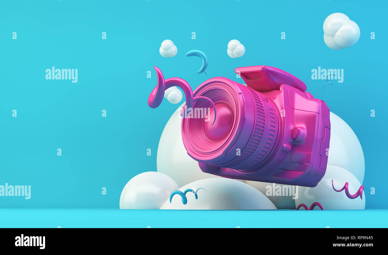 pink camera on 3d rendering abstract background illustration Stock ...