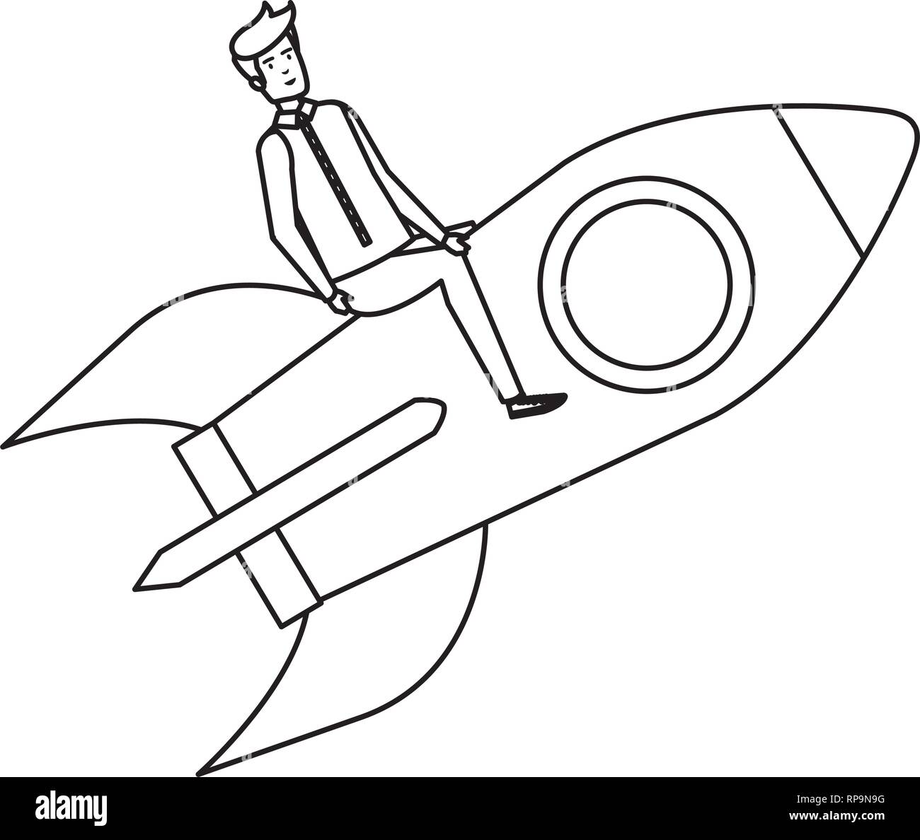 casual businessman flying in rocket vector illustration design Stock ...