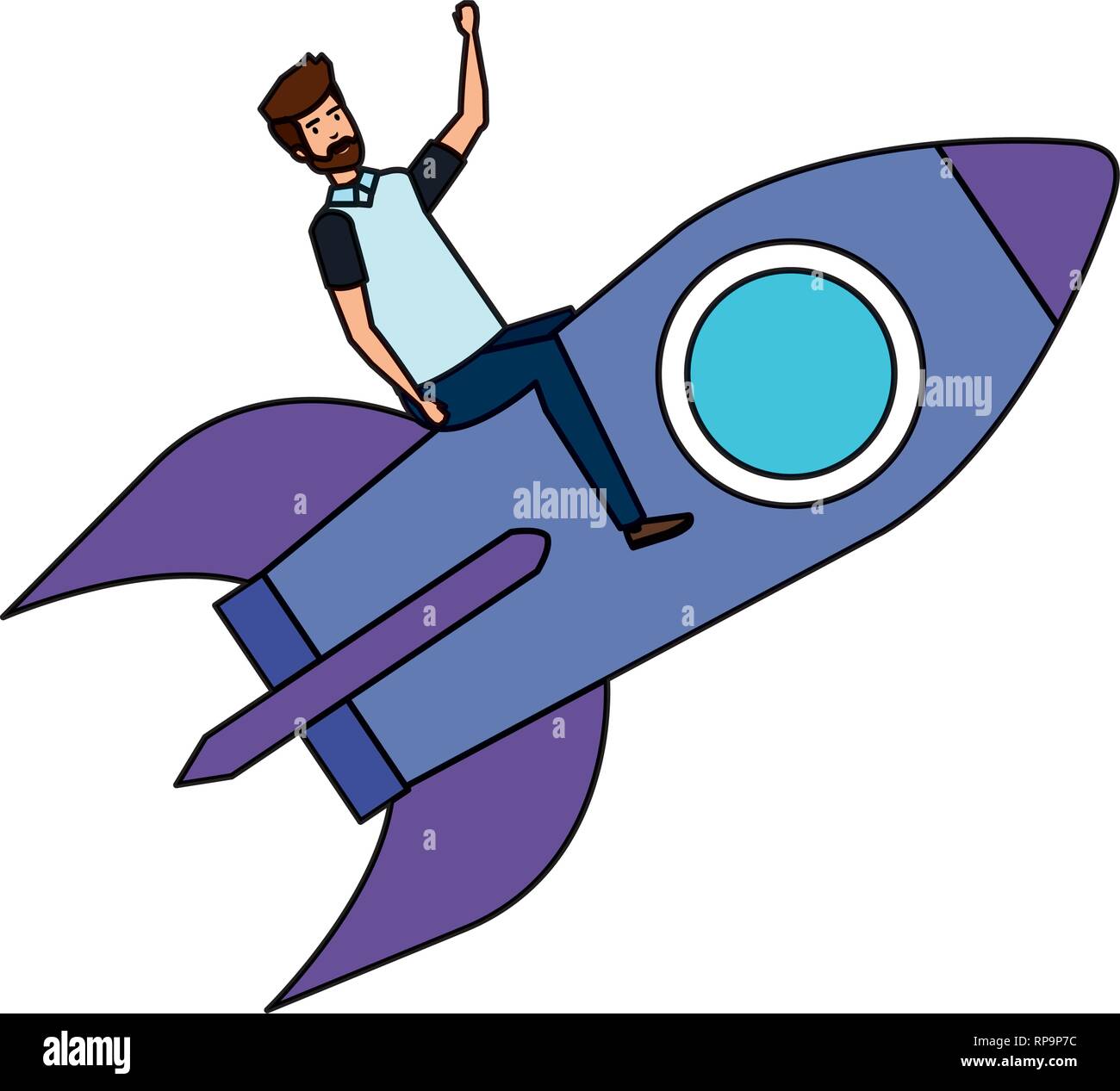 casual businessman flying in rocket vector illustration design Stock ...