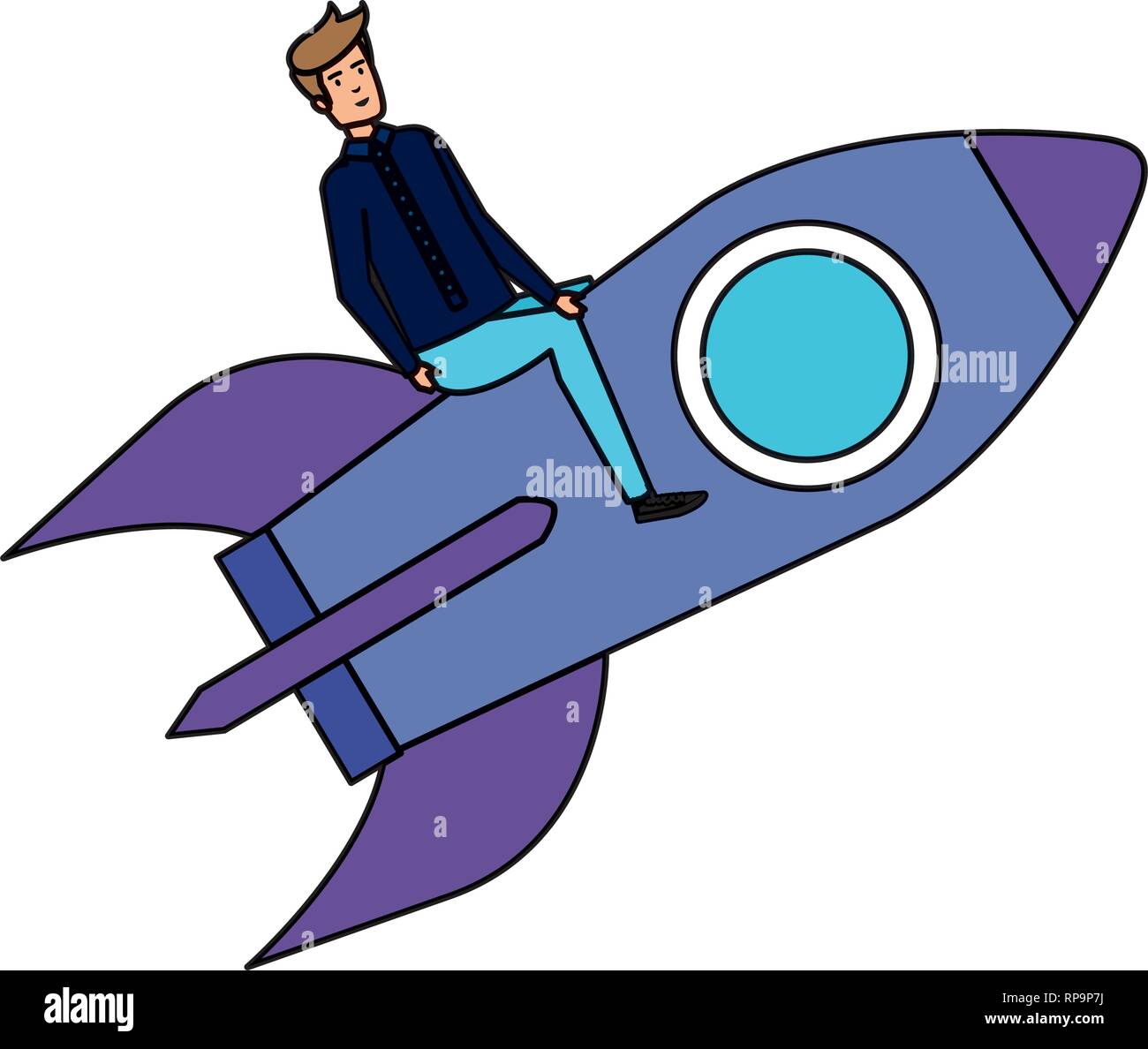 casual businessman flying in rocket vector illustration design Stock ...