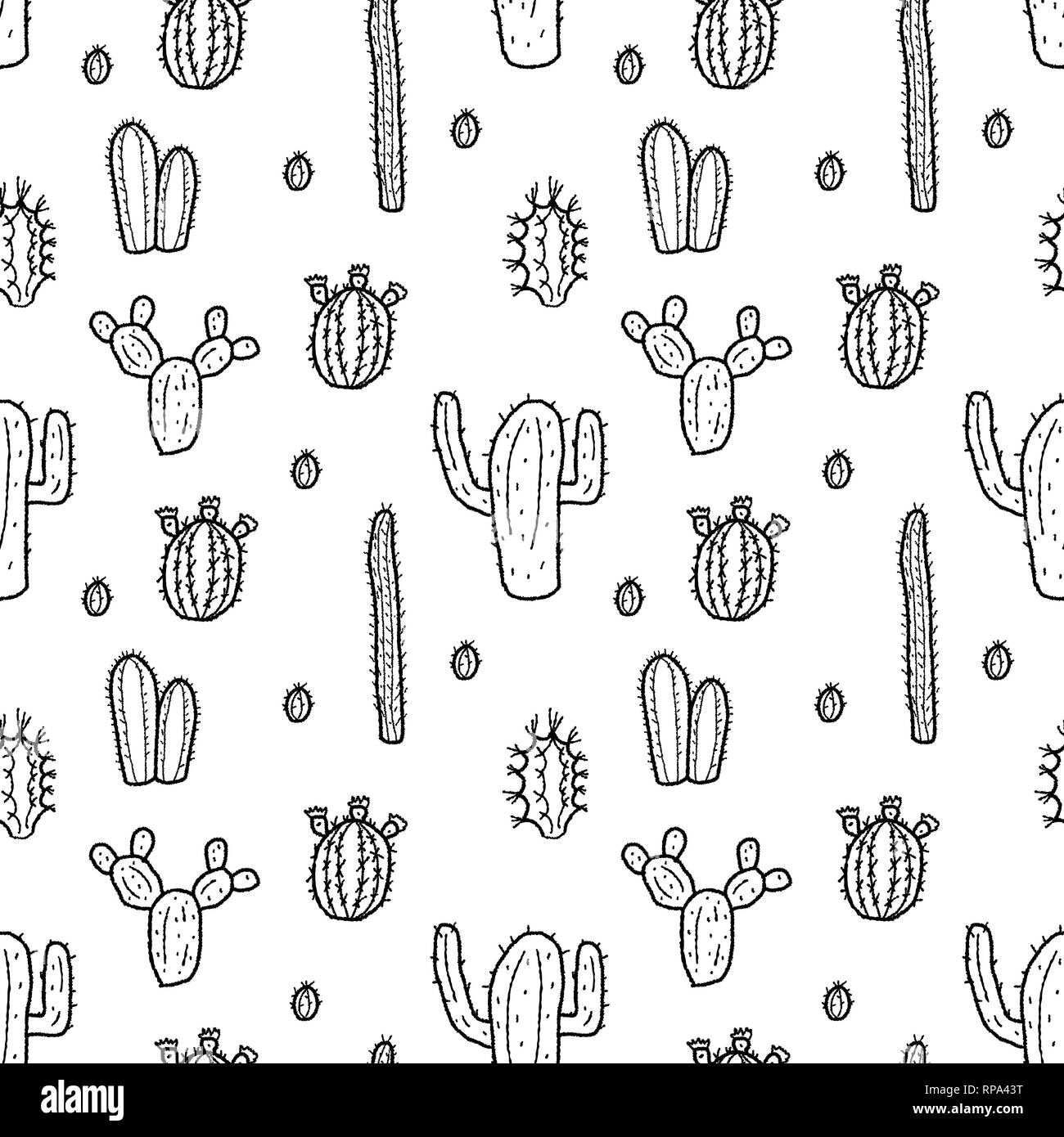 Cactus seamless pattern - doodle texture illustration vector Stock ...