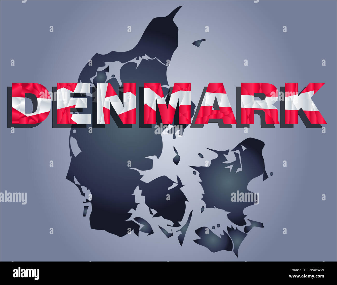 The contours of territory of Denmark in grey colours and word Denmark