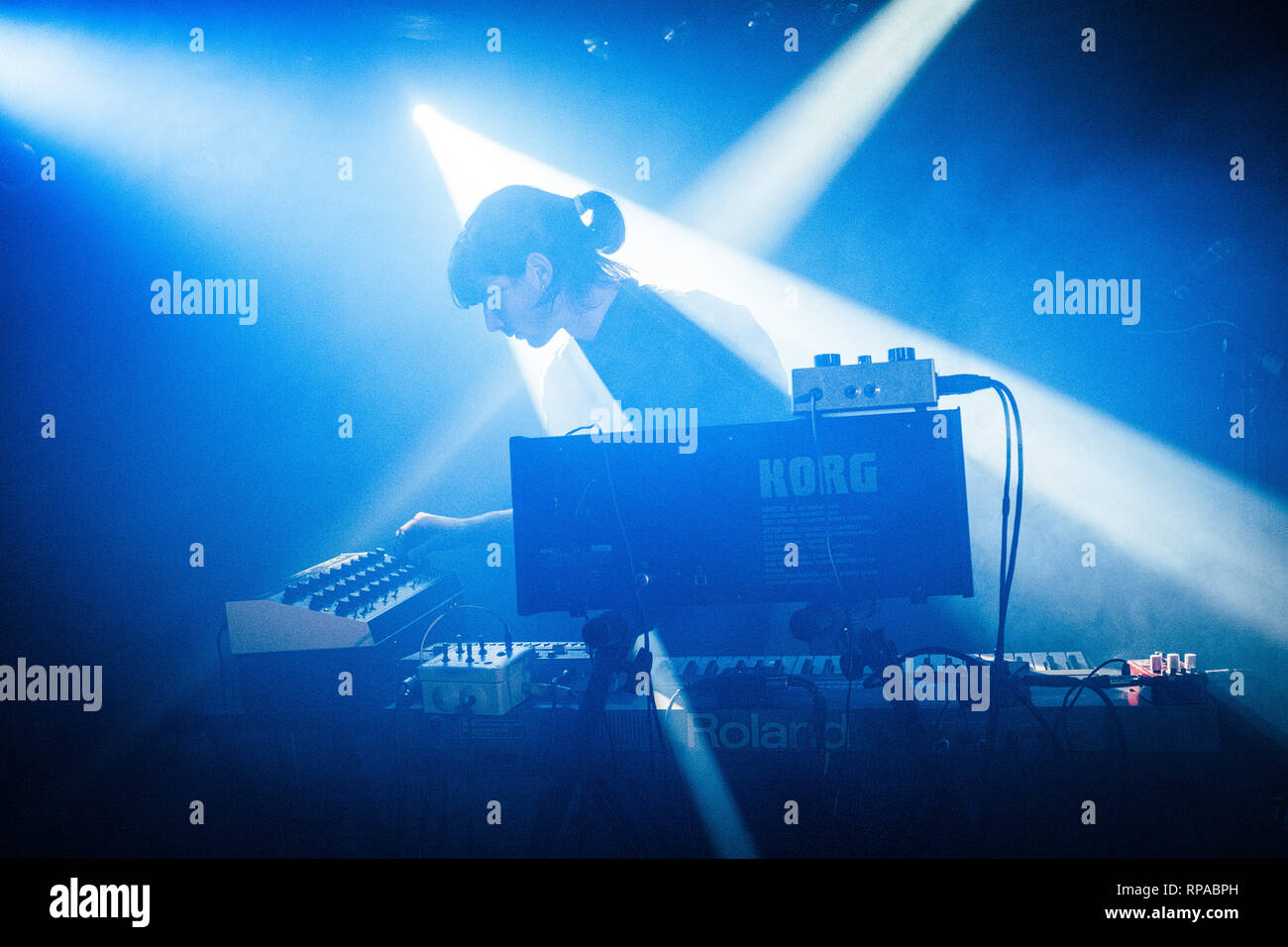 Denmark, Copenhagen - February 20, 2019. The French electro-pop duo Agar  Agar performs a live concert at Loppen in Copenhagen. Here musician Armand  Bultheel is seen live on stage. (Photo credit: Gonzales