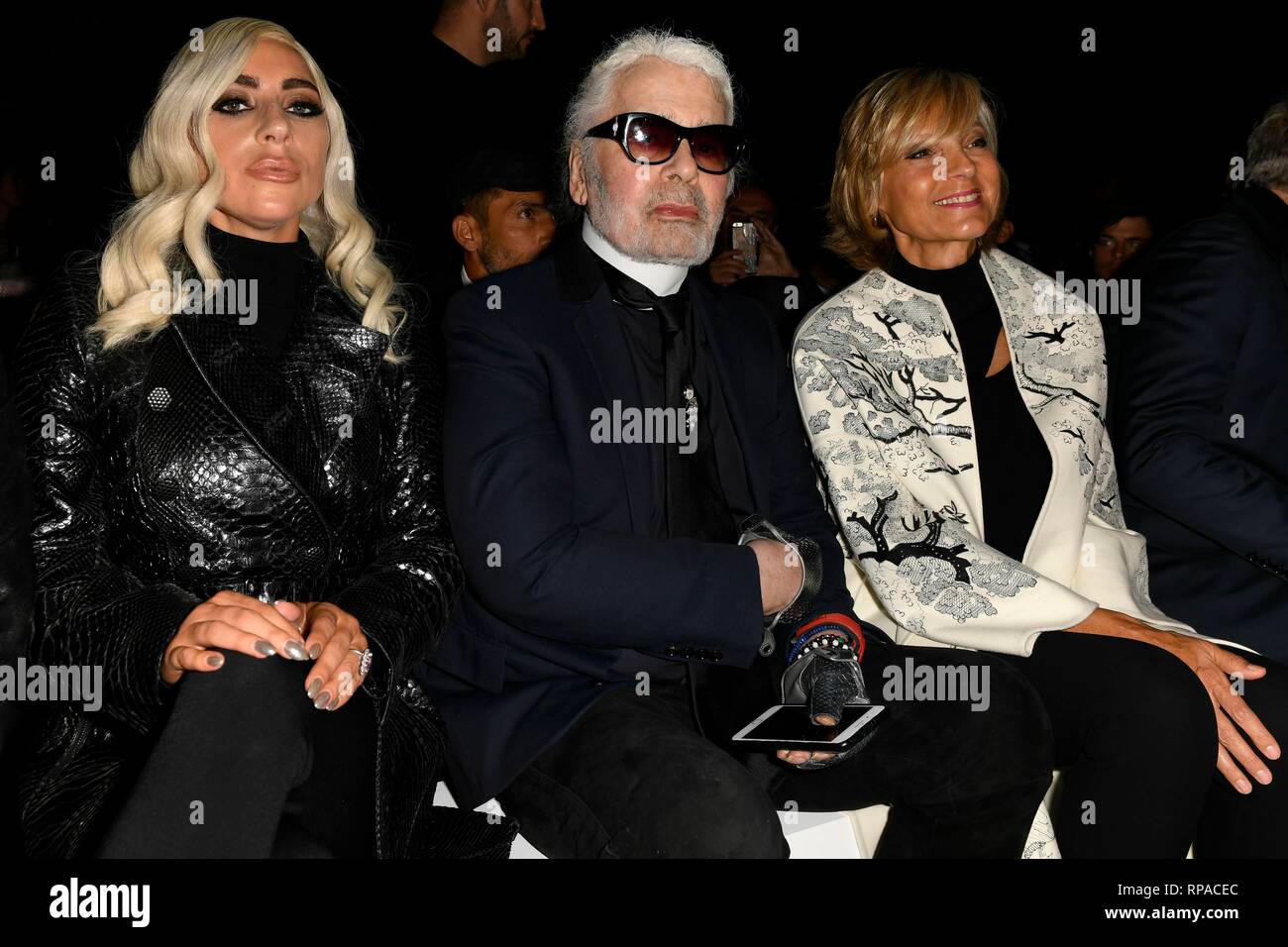 Karl Lagerfeld and Lady Gaga at Celine Show. Paris, France 28/09/2018 |  usage worldwide Stock Photo - Alamy