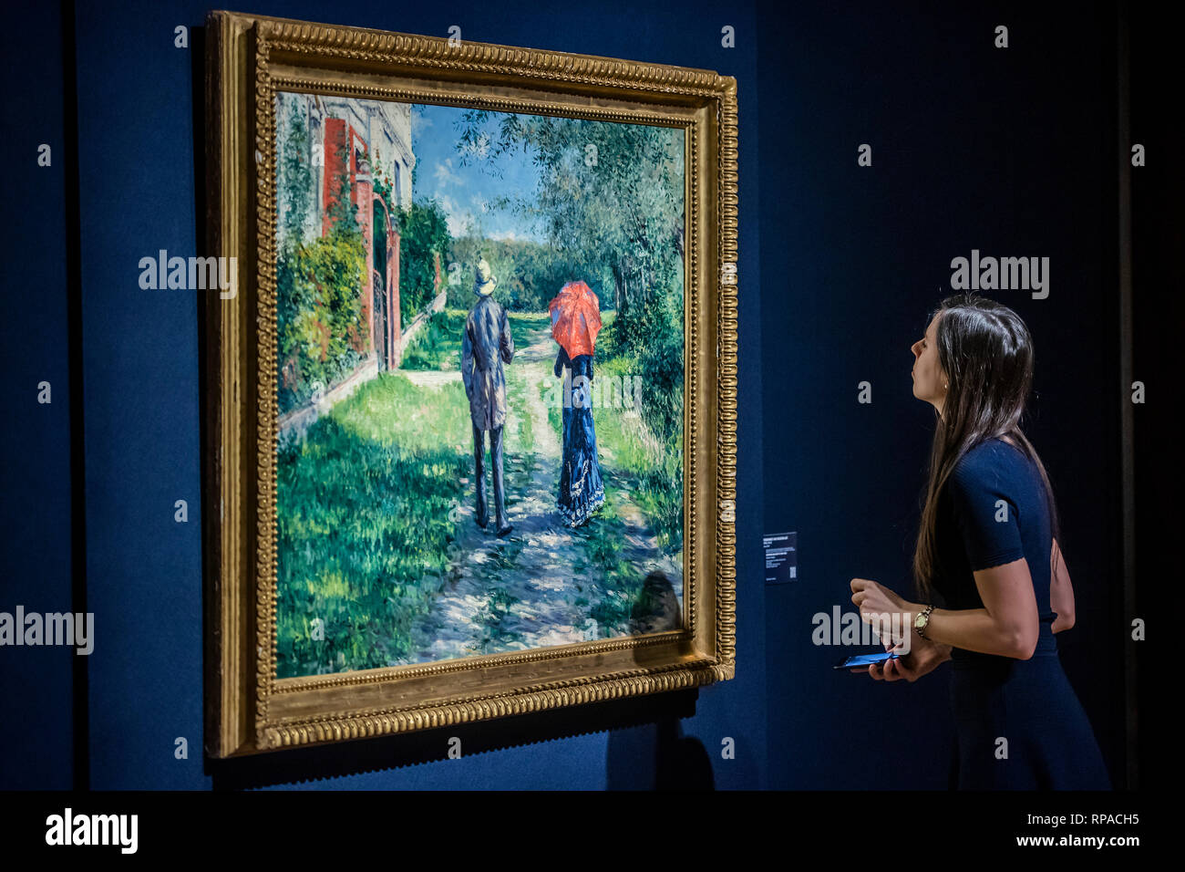 London, UK. 21st Feb, 2019. Gustave Caillebotte (1848-1894) chemin montant, est £8m+ - Christie’s presents an exhibition of works from its upcoming Impressionist & Modern Art and The Art Of The Surreal Sales which will take place on 27 Feb at Christie’s King Street. Credit: Guy Bell/Alamy Live News Stock Photo