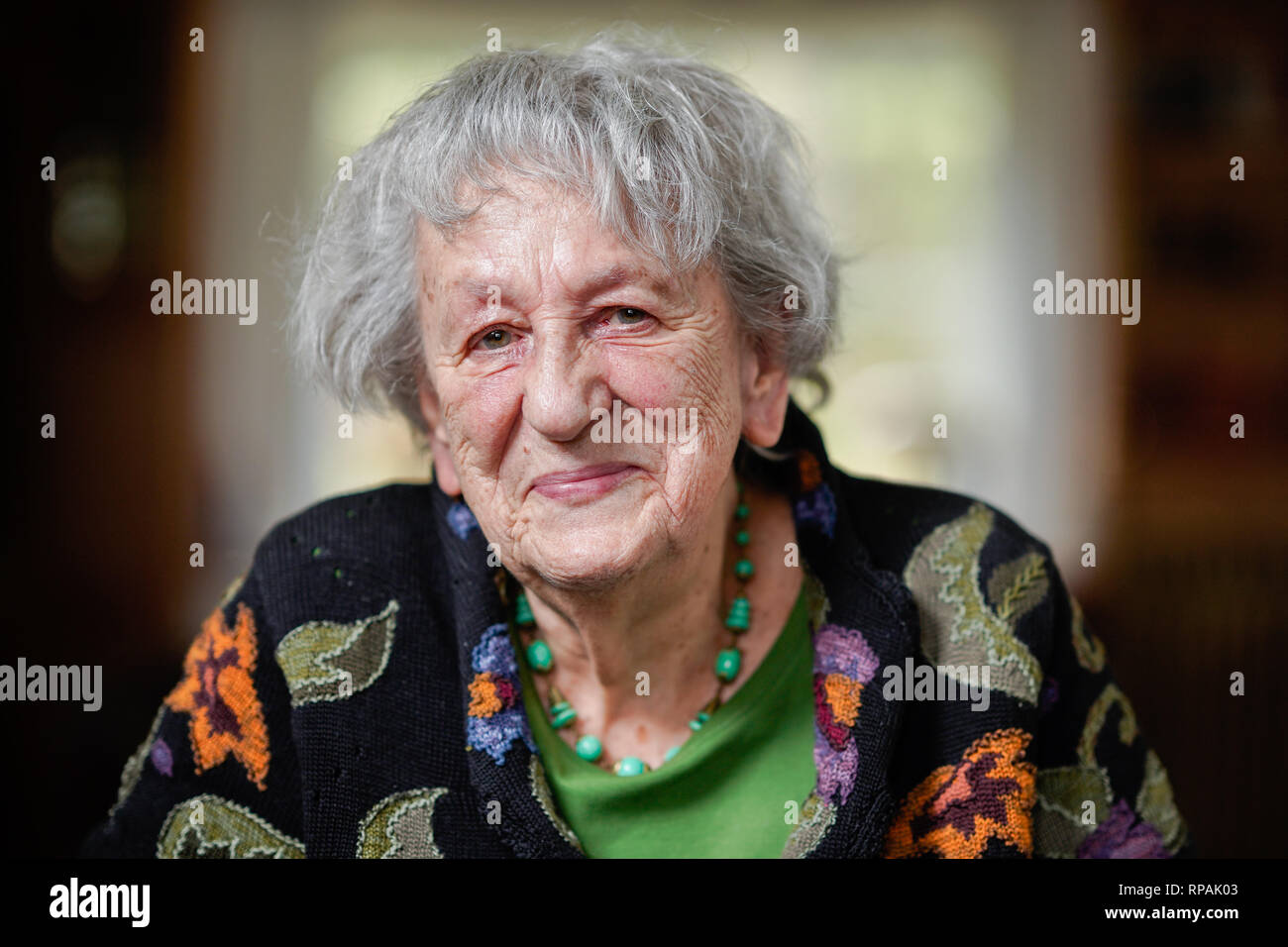 Weinheim, Germany. 11th Feb, 2019. The writer Ingrid Noll is sitting in a room of her house during an interview. Credit: Uwe Anspach/dpa/Alamy Live News Stock Photo