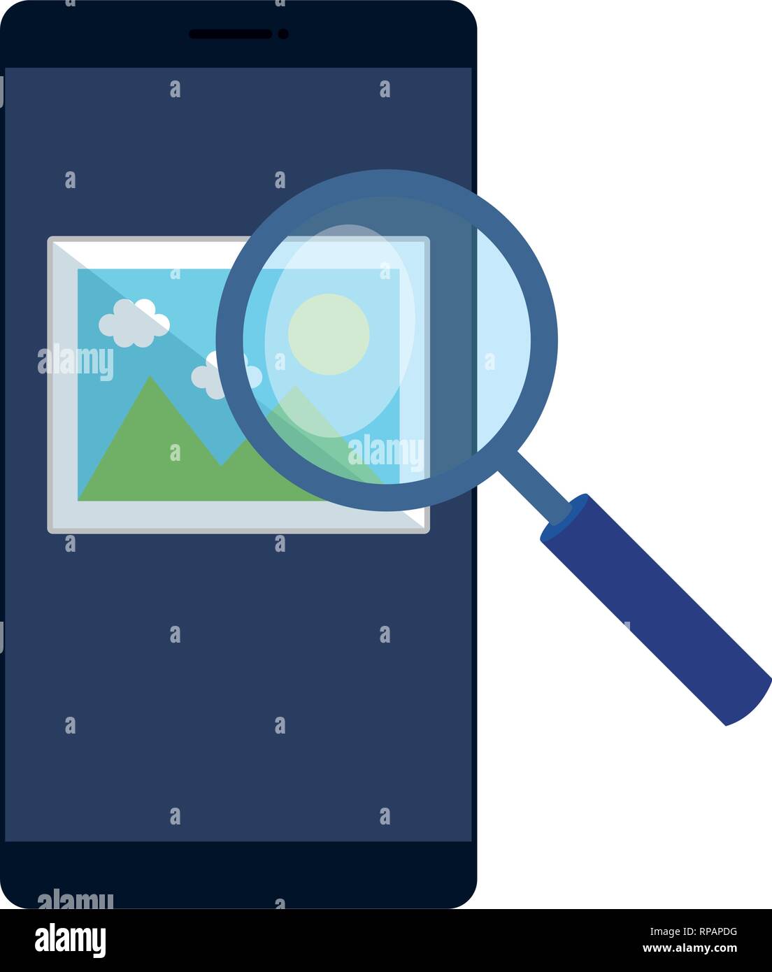smartphone with magnifying glass and picture file vector illustration ...