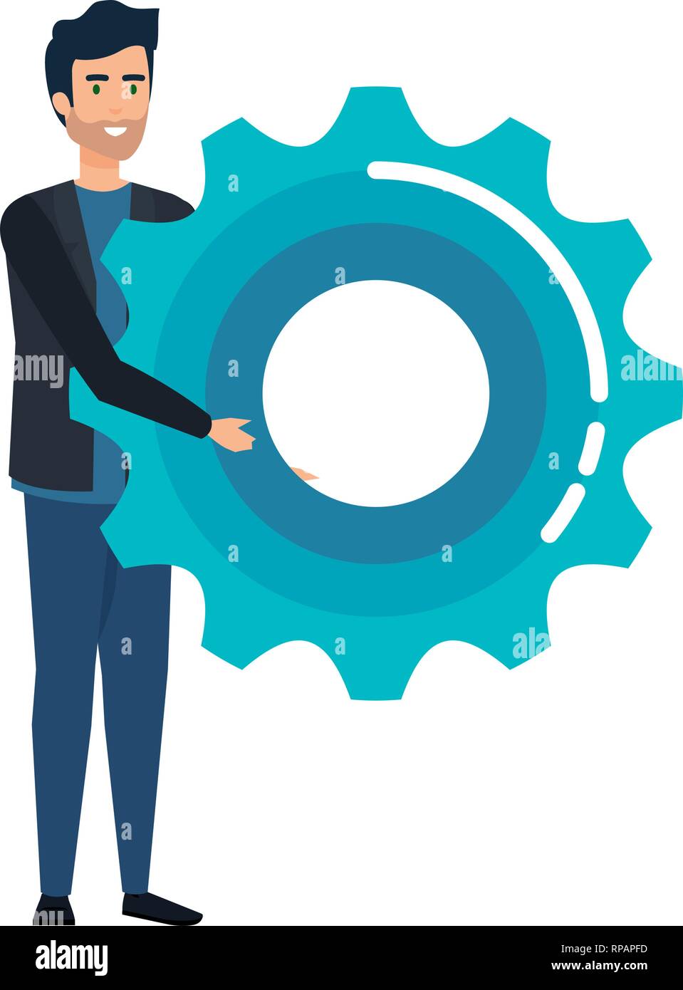 elegant businessman lifting gear vector illustration design Stock