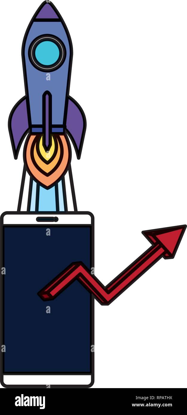 smartphone with rocket and arrow up vector illustration design Stock ...