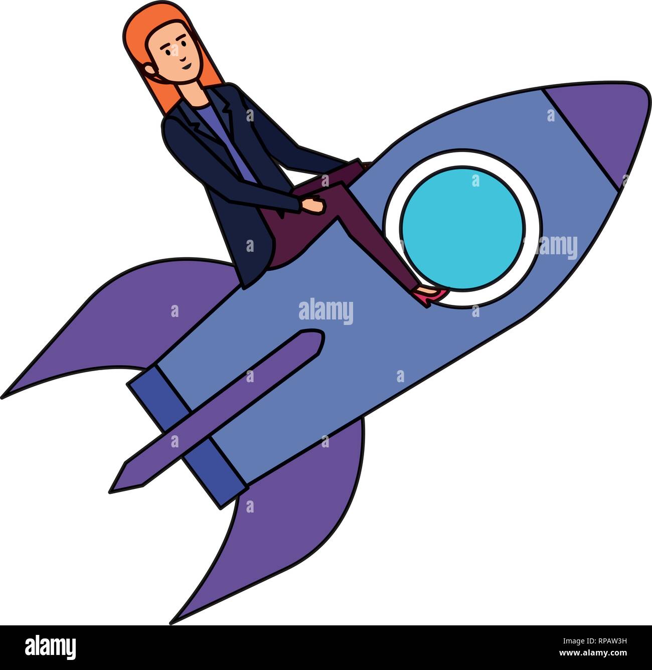 elegant businesswoman flying in rocket vector illustration design Stock ...