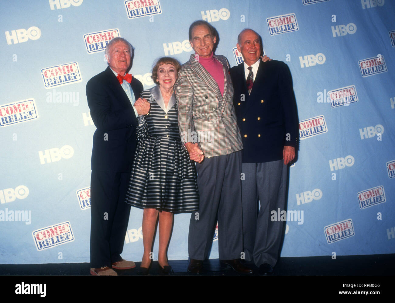 LOS ANGELES, CA - JANUARY 15: (L-R) Actor Howard Morris, actress Imogene Coca, actor Sid Caesar and comedian Carl Reiner attend the 'Comic Relief VI' HBO's Comedy Television Special to Benefit America's Homeless on January 15, 1994 at Shrine Auditorium in Los Angeles, California. Photo by Barry King/Alamy Stock Photo Stock Photo