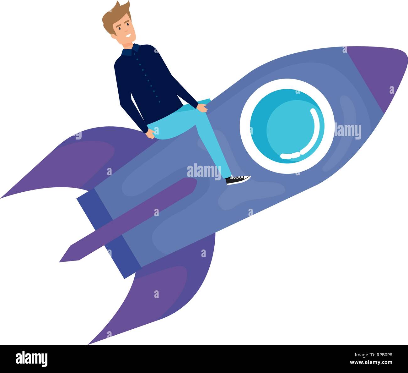 casual businessman flying in rocket vector illustration design Stock ...