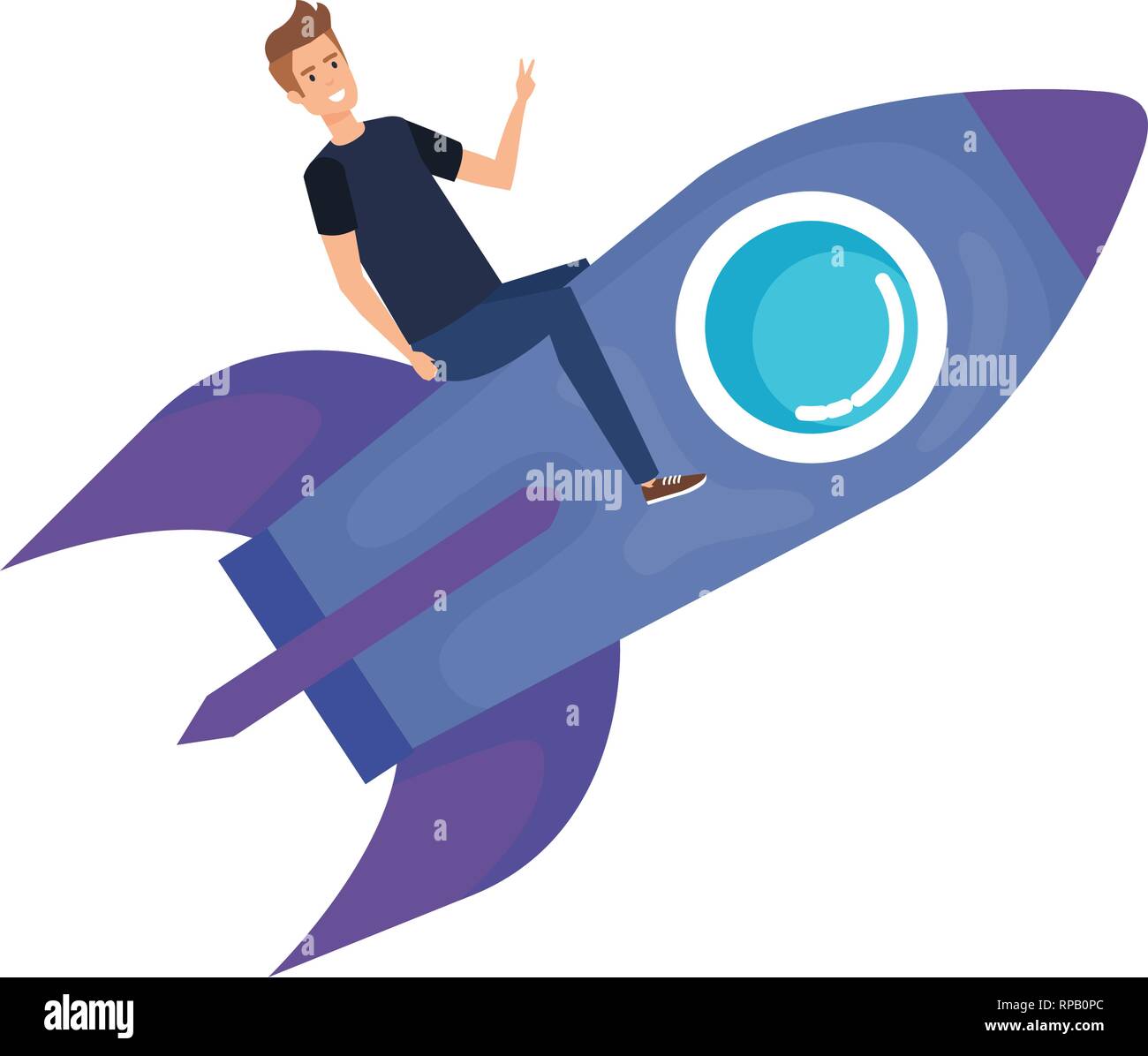 casual businessman flying in rocket vector illustration design Stock ...