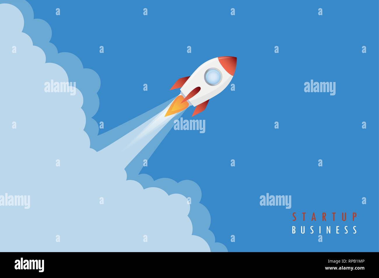 startup business concept rocket launch smoke vector illustration EPS10 ...