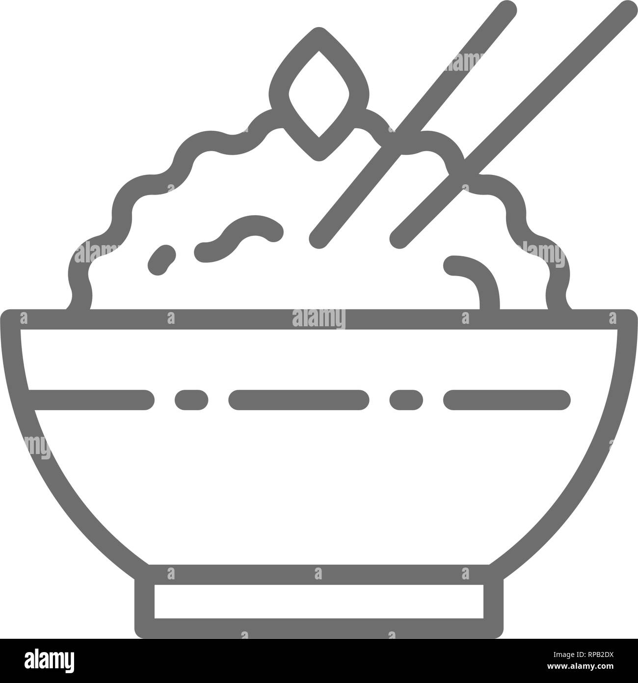 Bowl of cooked rice line icon. Isolated on white background Stock Vector