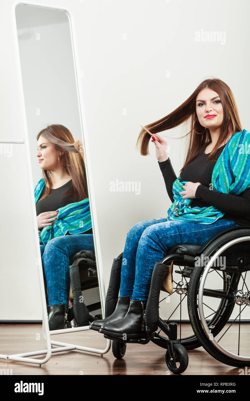 Real people, disability and handicap concept. Teen girl handicapped