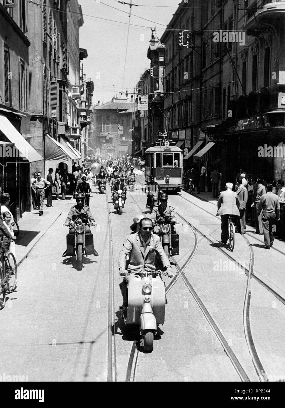 line of lambretta, parma, 1950 Stock Photo