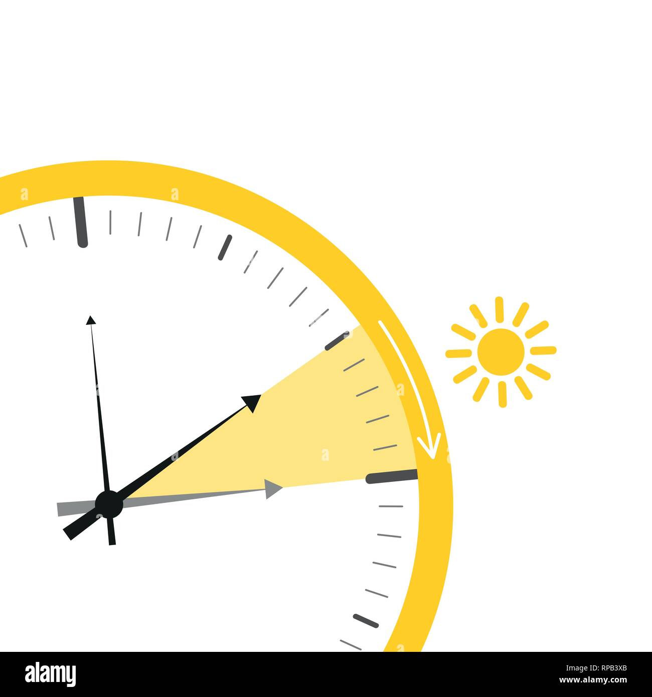summer time change for daylight saving with sun on white background vector illustration EPS10 Stock Vector