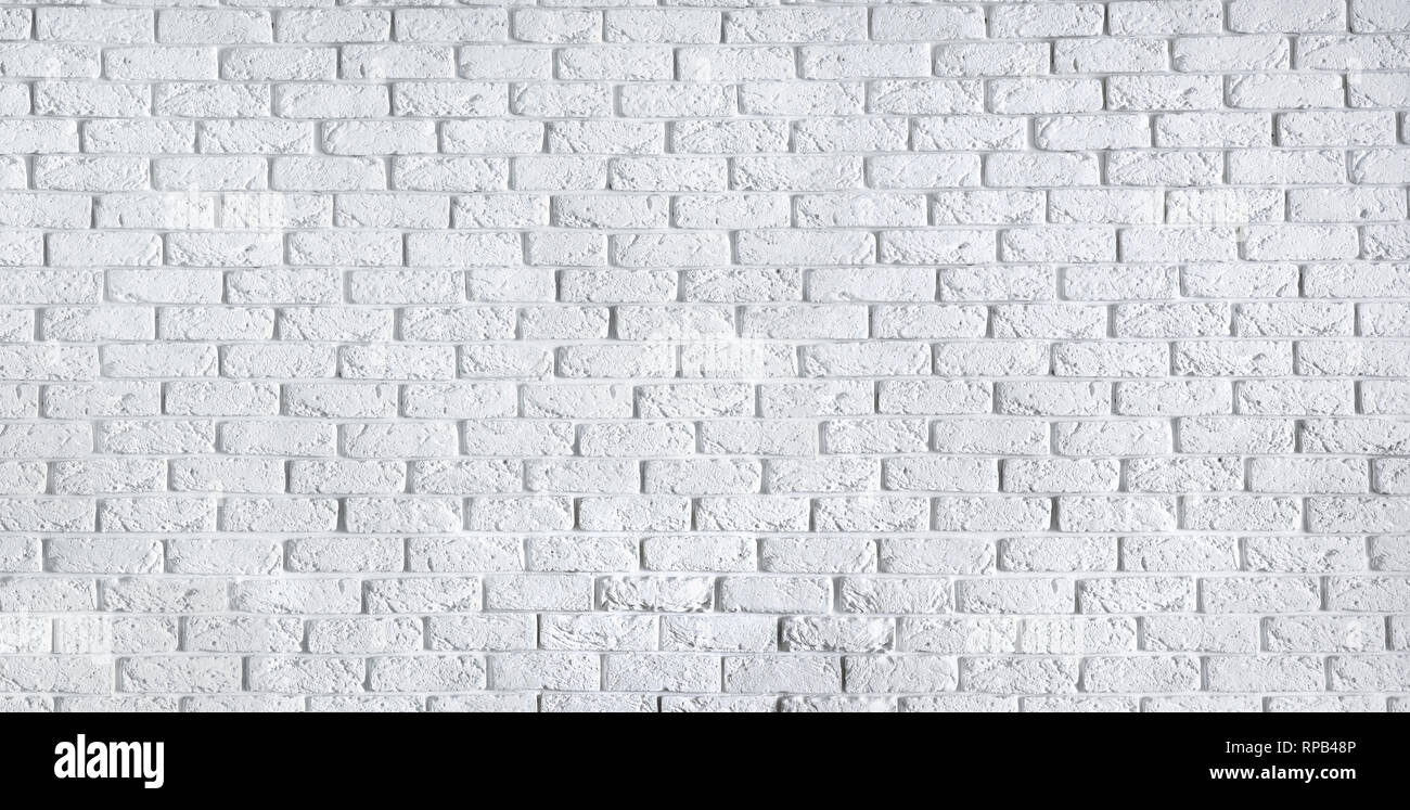White brick wall interior background texture horizontal banner header