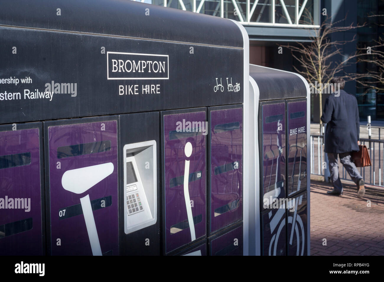 A Brompton Bike Hire outside Reading Station, Berkshire Stock Photo Alamy