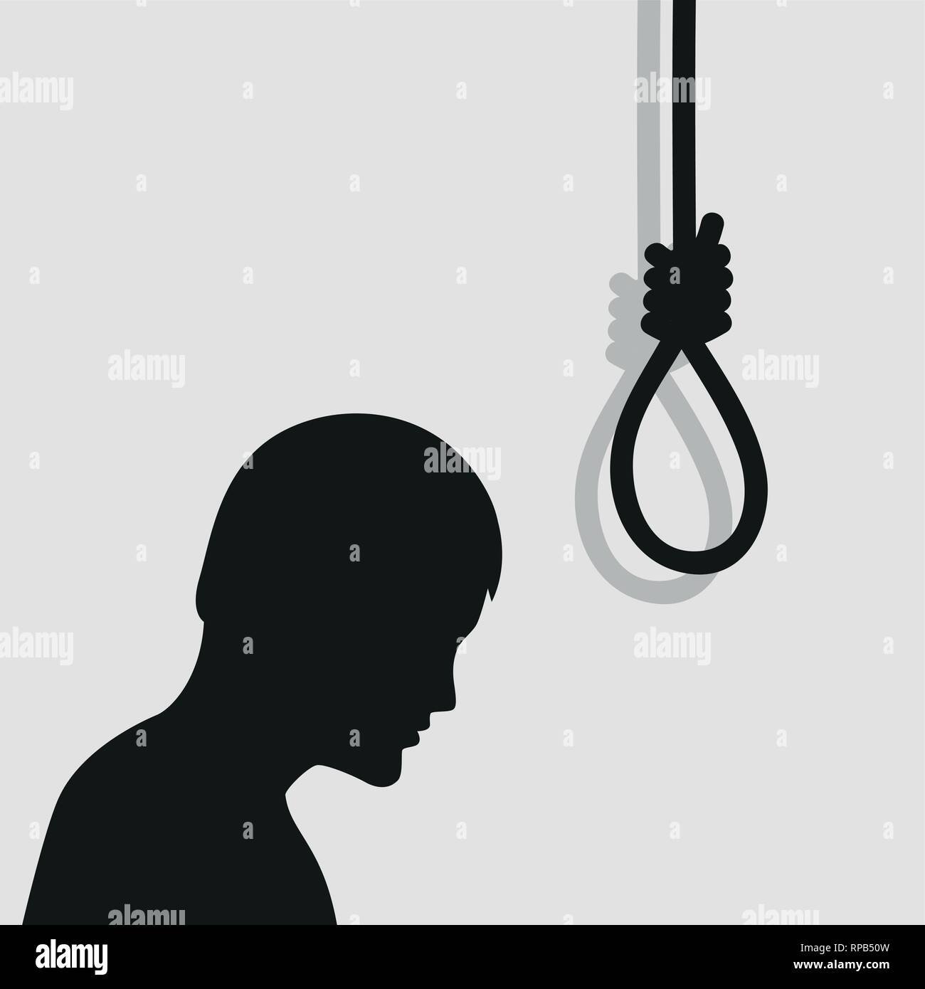depressive man think about suicide at the rope silhouette vector illustration EPS10 Stock Vector