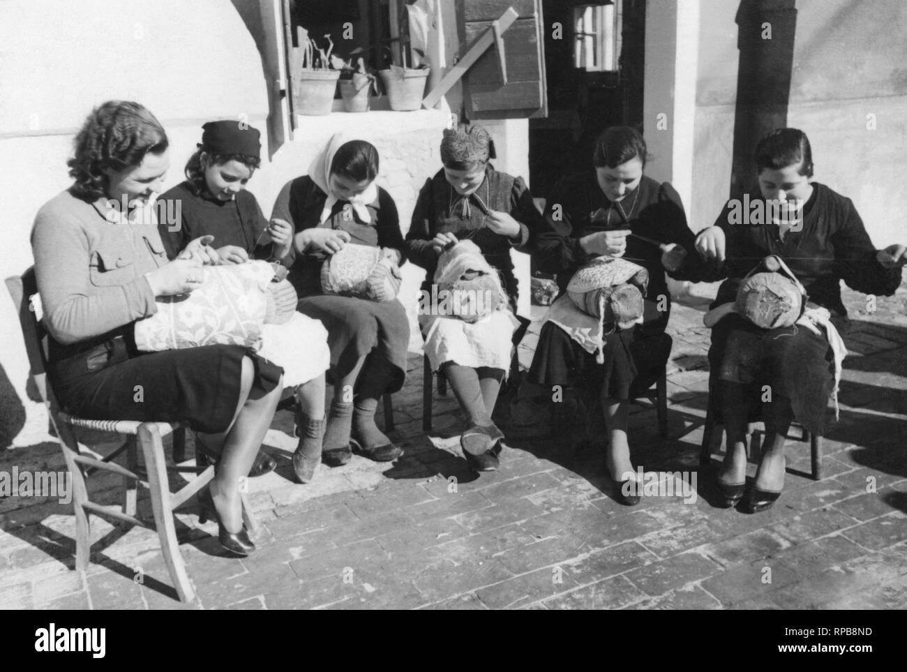 italy, veneto, burano, venetian needle lace, 1940-50 Stock Photo