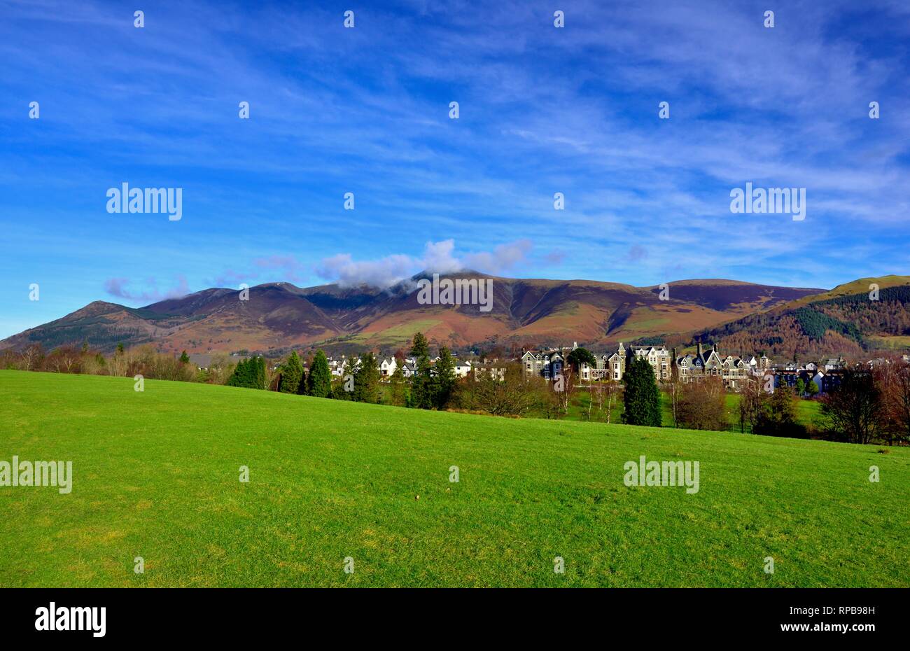 Keswick,view of Skiddaw covered in low cloud,Cumbria,England,UK Stock Photo