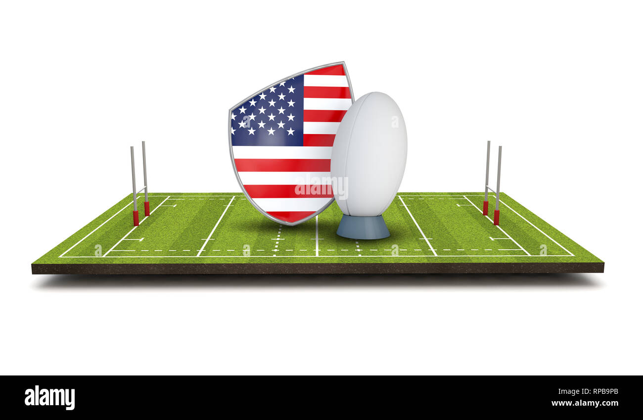 USA rugby shield flag icon with rugby ball. 3D Render Stock Photo