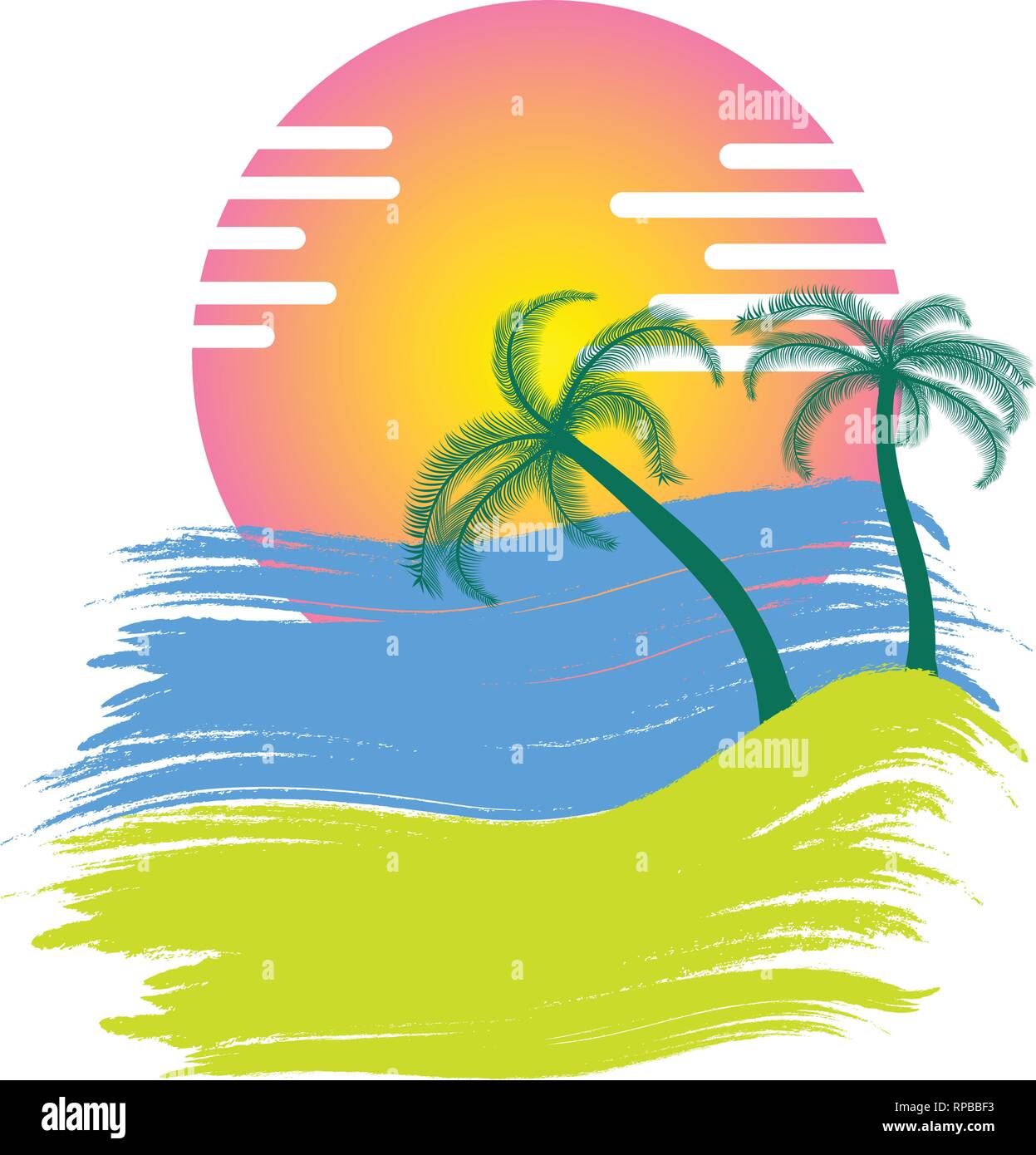 sunset with palm trees vector Stock Vector Image & Art - Alamy