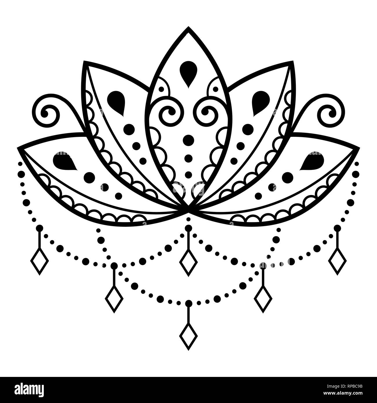 Lotus flower vector design, Mehndi henna tattoo style, Yoga or zen decoration, boho style Stock Vector