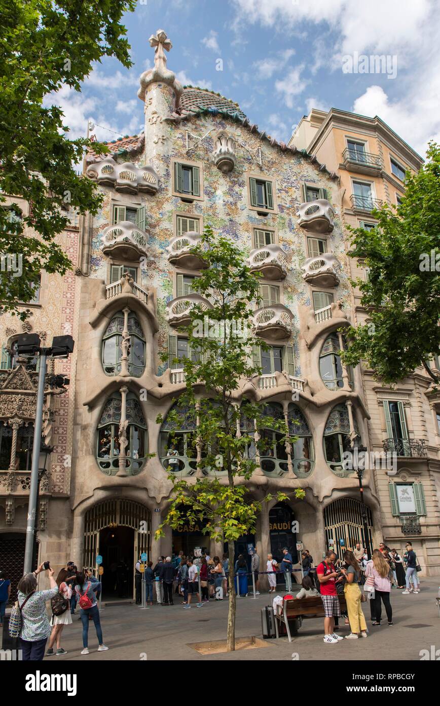 Facade of the Casa Batlló by Antoni Gaudí, Passeig de Gràcia, Barcelona, Catalonia, Spain Stock Photo