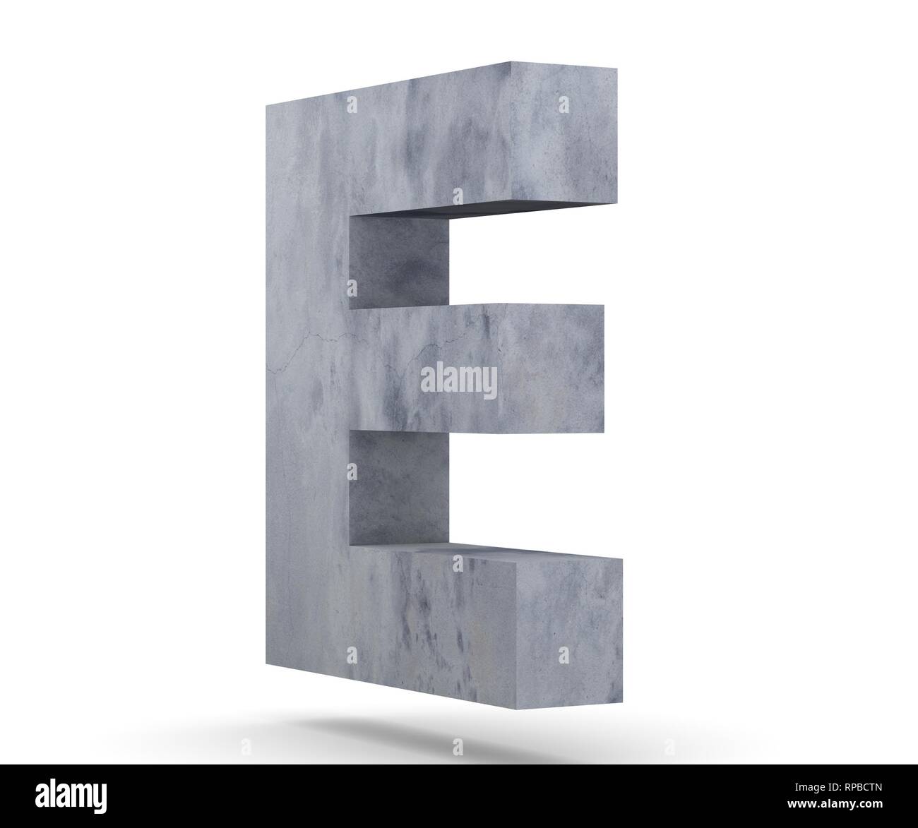 Concrete Capital Letter E isolated on white background. 3D render