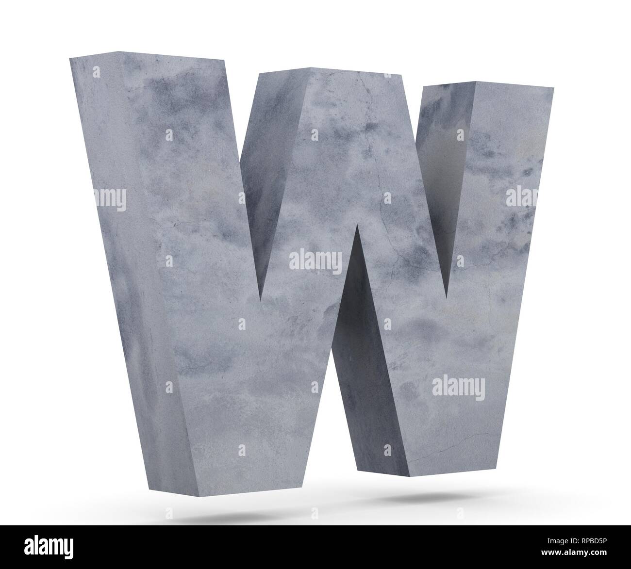 Concrete Capital Letter - W isolated on white background. 3D render ...