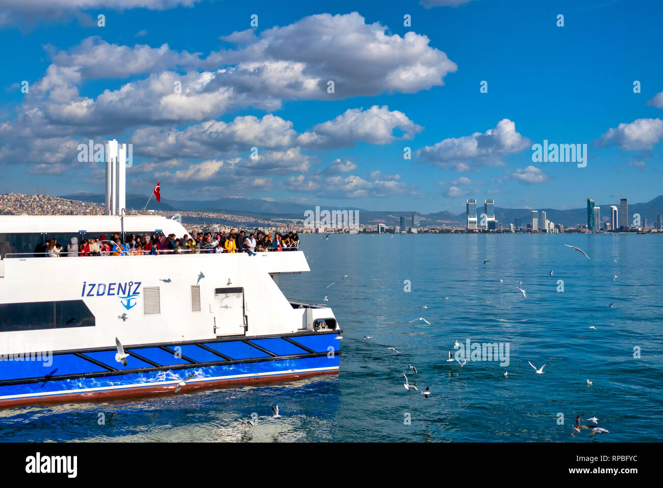 Ferry boat connecting the districts of  Karşıyaka and Konak, Izmir, Turkey Stock Photo