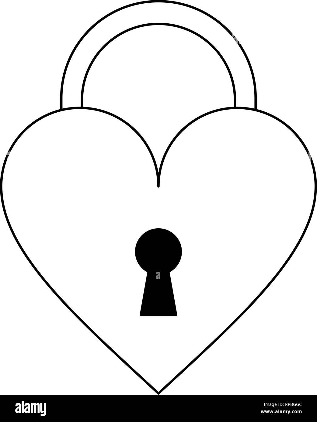 Heart padlock symbol isolated black and white Stock Vector Image & Art ...