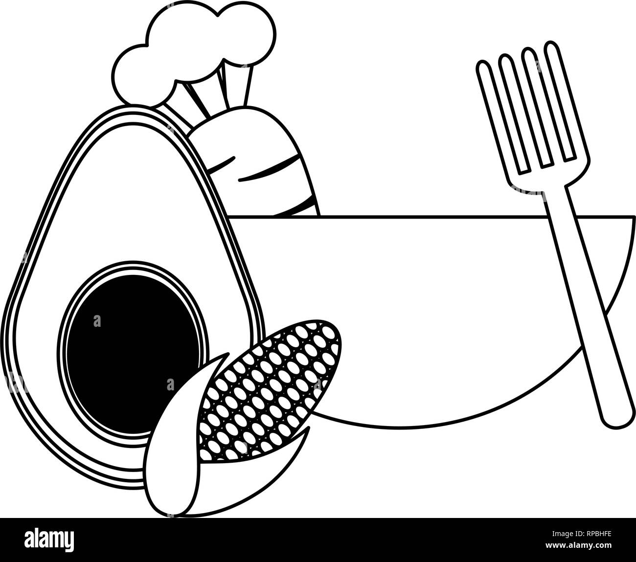 Healthy vegetables food black and white Stock Vector