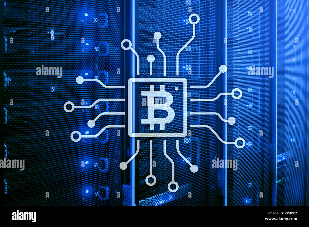 Bitcoin, Blockchain concept on server room background Stock Photo - Alamy