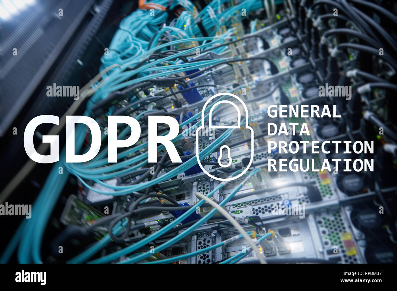 GDPR, General data protection regulation compliance. Server room ...
