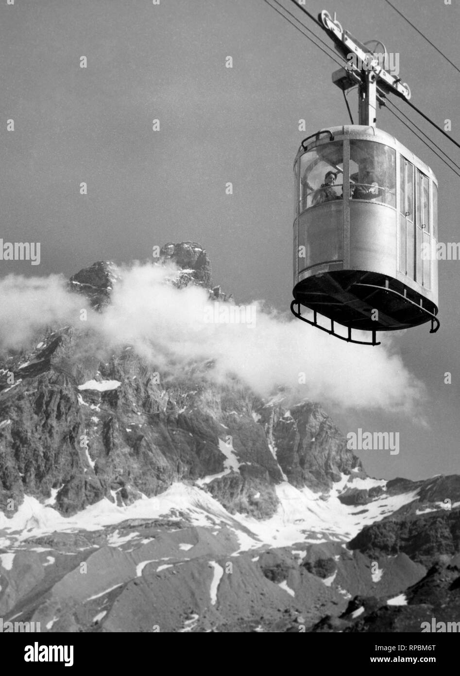 italy, valle d'aosta, cervino, furggen cableway, 1953 Stock Photo