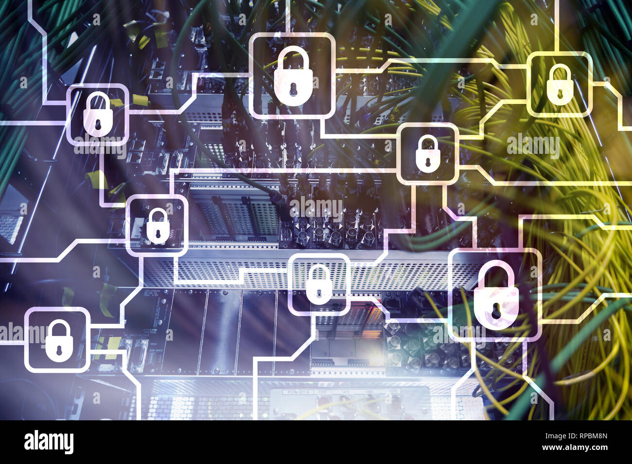 Blochain information encryption. Cyber security, crypto currency. Stock Photo