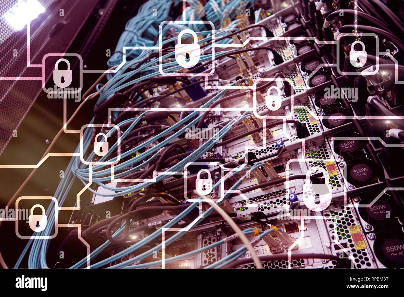 Blochain information encryption. Cyber security, crypto currency. Stock Photo