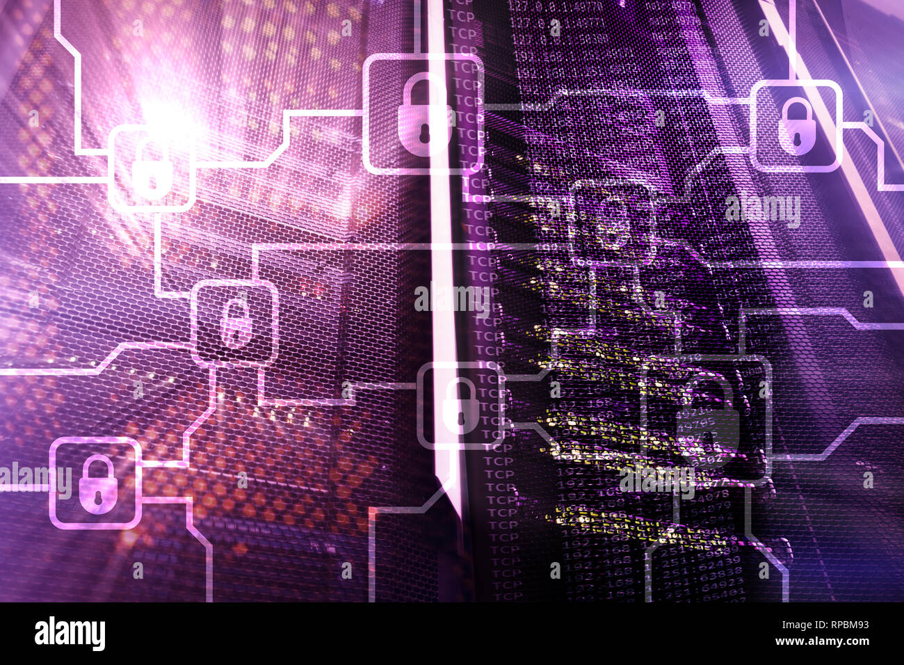 Blochain information encryption. Cyber security, crypto currency. Stock Photo