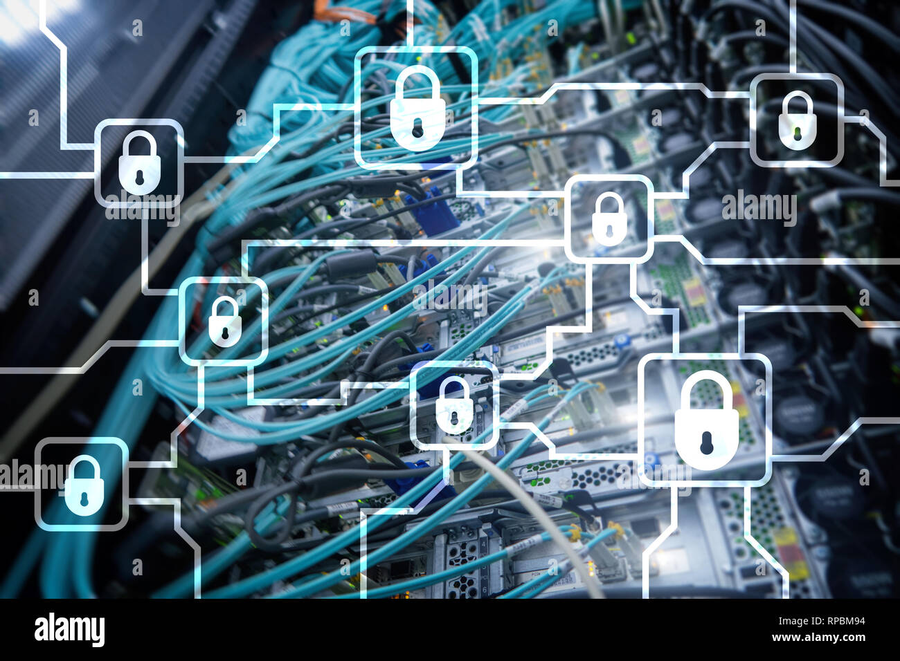 Blochain information encryption. Cyber security, crypto currency. Stock Photo